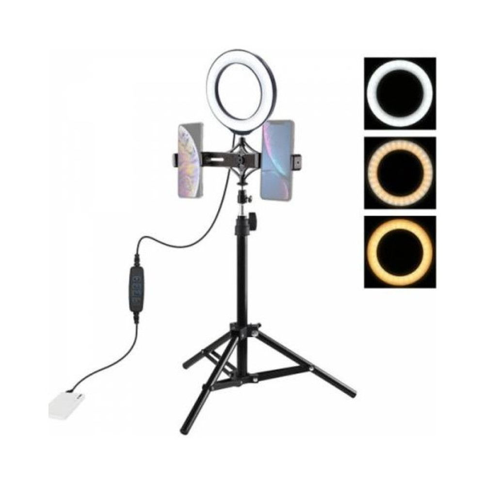 Polhammobile Çift Telefon Tutucu LED Işıklı Youtober Standı,canlı Yayın Selfie Tiktok Makeup Standı 70 cm - Siyah Tripodlar Fiyatı