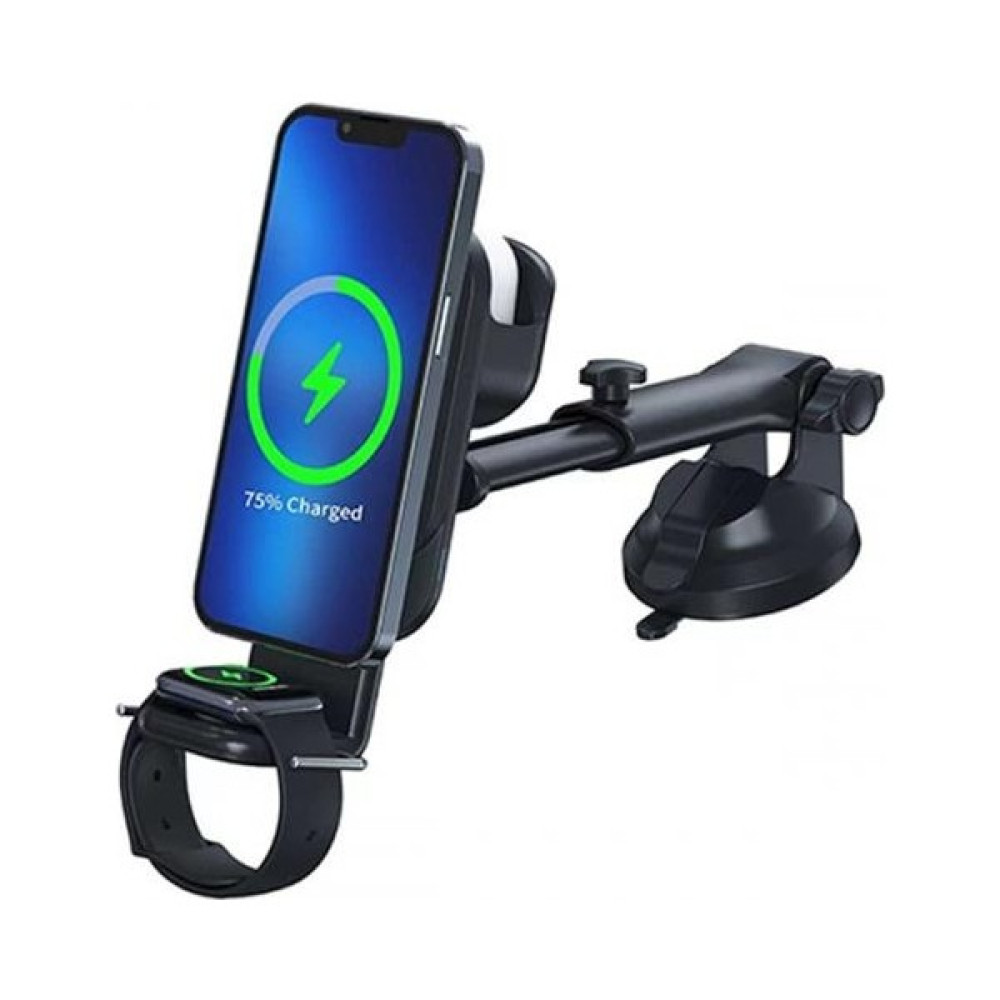 Polhammobile Polham 3in1 15W Magsafe Apple iPhone 12,13,14 Serisi, Airpods ve Apple Watch Kablosuz Şarjlı Telefon Tutucu - Siyah Cep Telefonu Tutucu Fiyatı