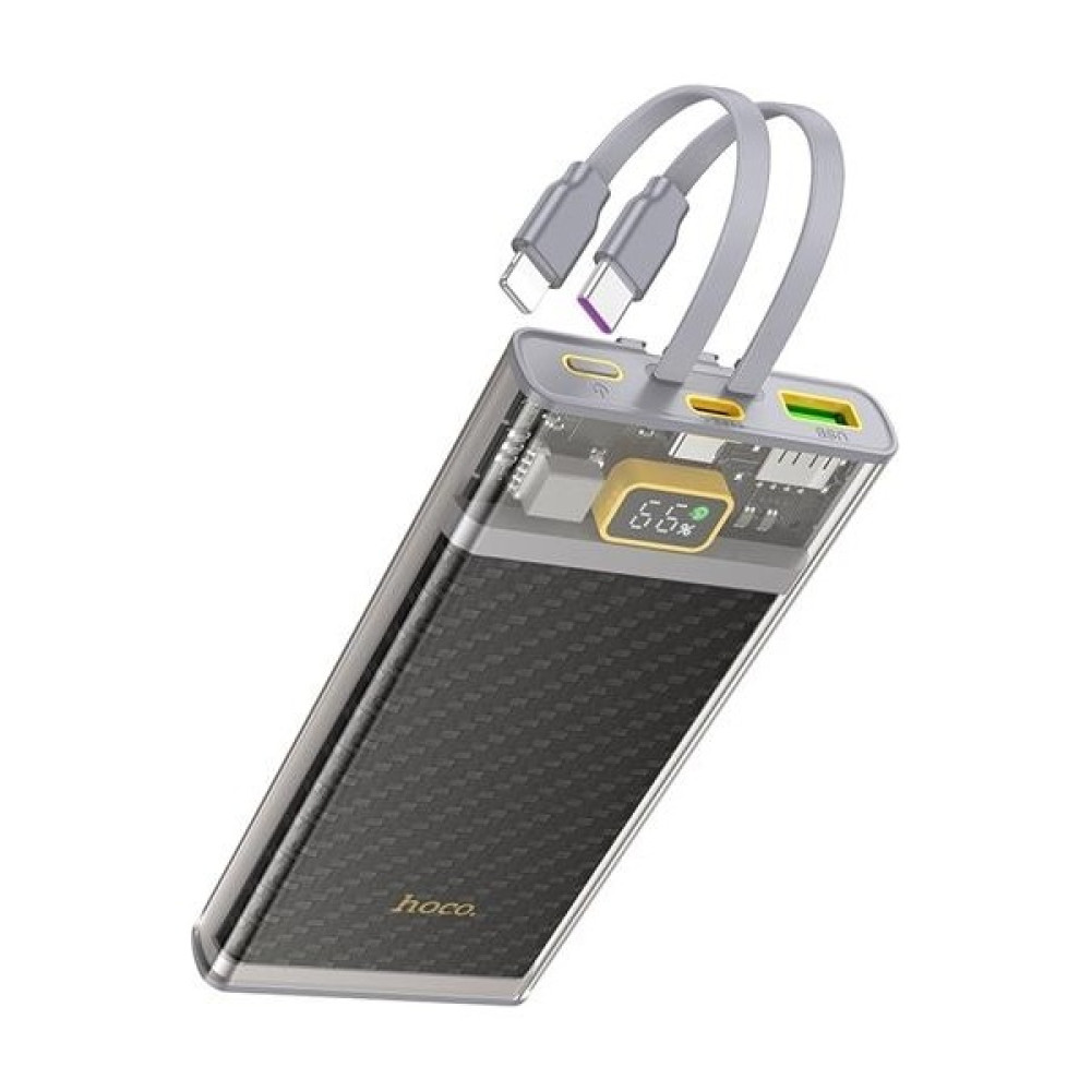 Polhammobile Polham Şeffaf Göstergeli 22.5W 10000MAH Kablolu Powerbank, Dahili Apple iPhone Lightning ve Type C Kablolu - Gri Taşınabilir Şarj Cihazı - Powerbank Fiyatı