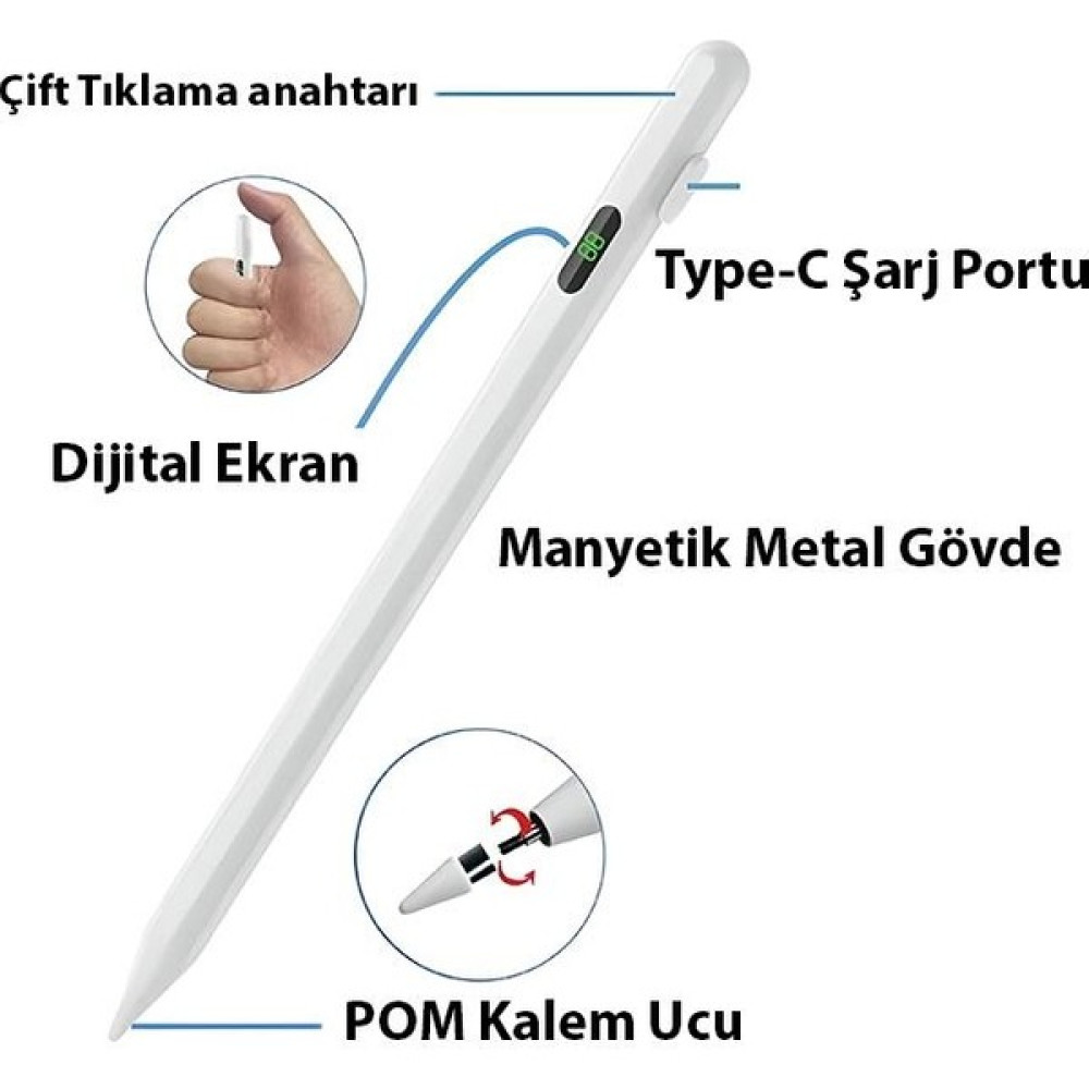Polhammobile Polham Uzun Şarjlı Apple ve Android Ile Uyumlu Kapasitif Stylus Dokunmatik Kalem, Çizim ve Yazı Kalemi - Beyaz Tablet Aksesuarı Fiyatı