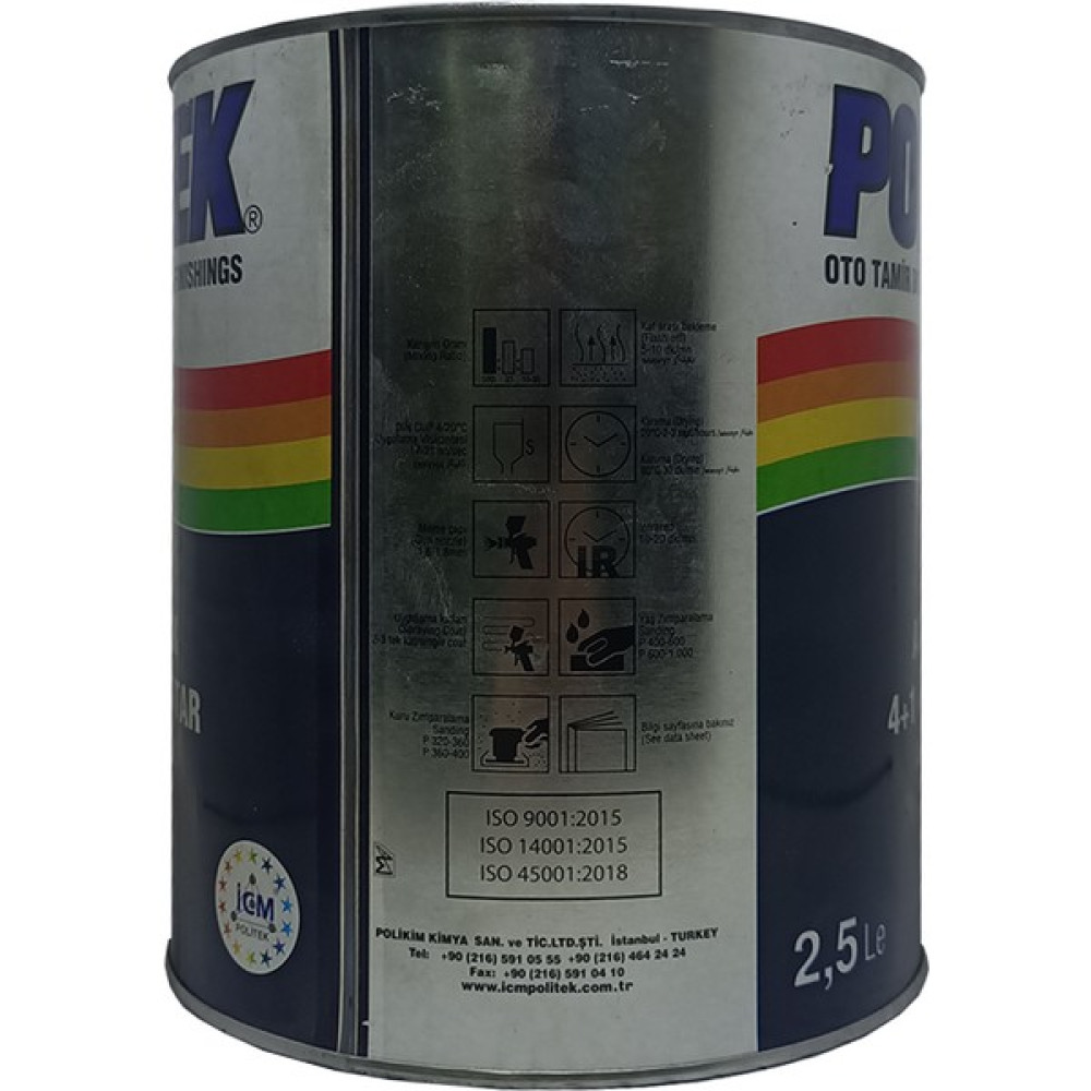 Politek 4+1 Akrilik Astar 2,5 lt - Siyah Oto Boyaları Fiyatı