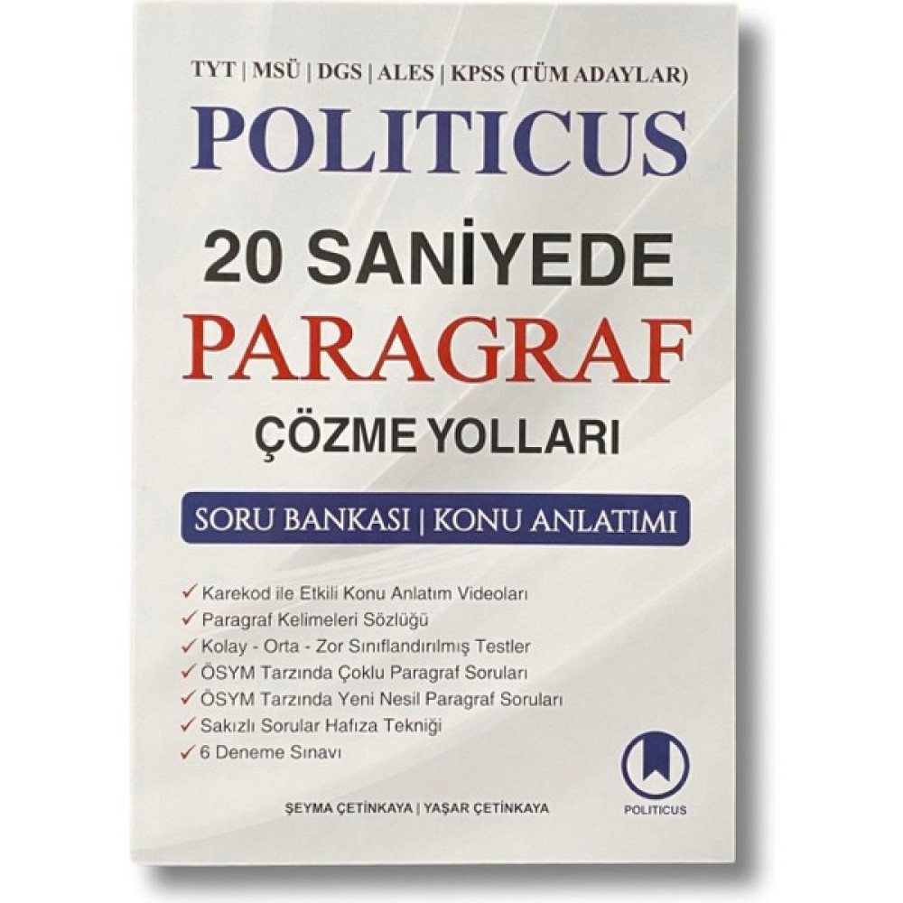 Politicus Yayınları 20 Saniyede Paragraf Çözme Yolları Temel Yeterlilik Testi (TYT) Fiyatı