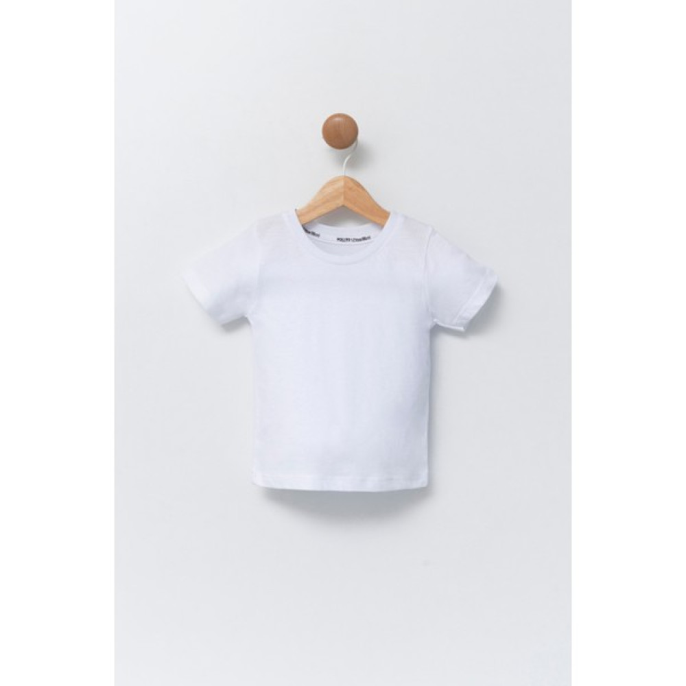 Pollito Çocuk Beyaz Bisiklet Yaka Basic T-Shirt %100 Pamuk Erkek Çocuk T-shirt Fiyatı