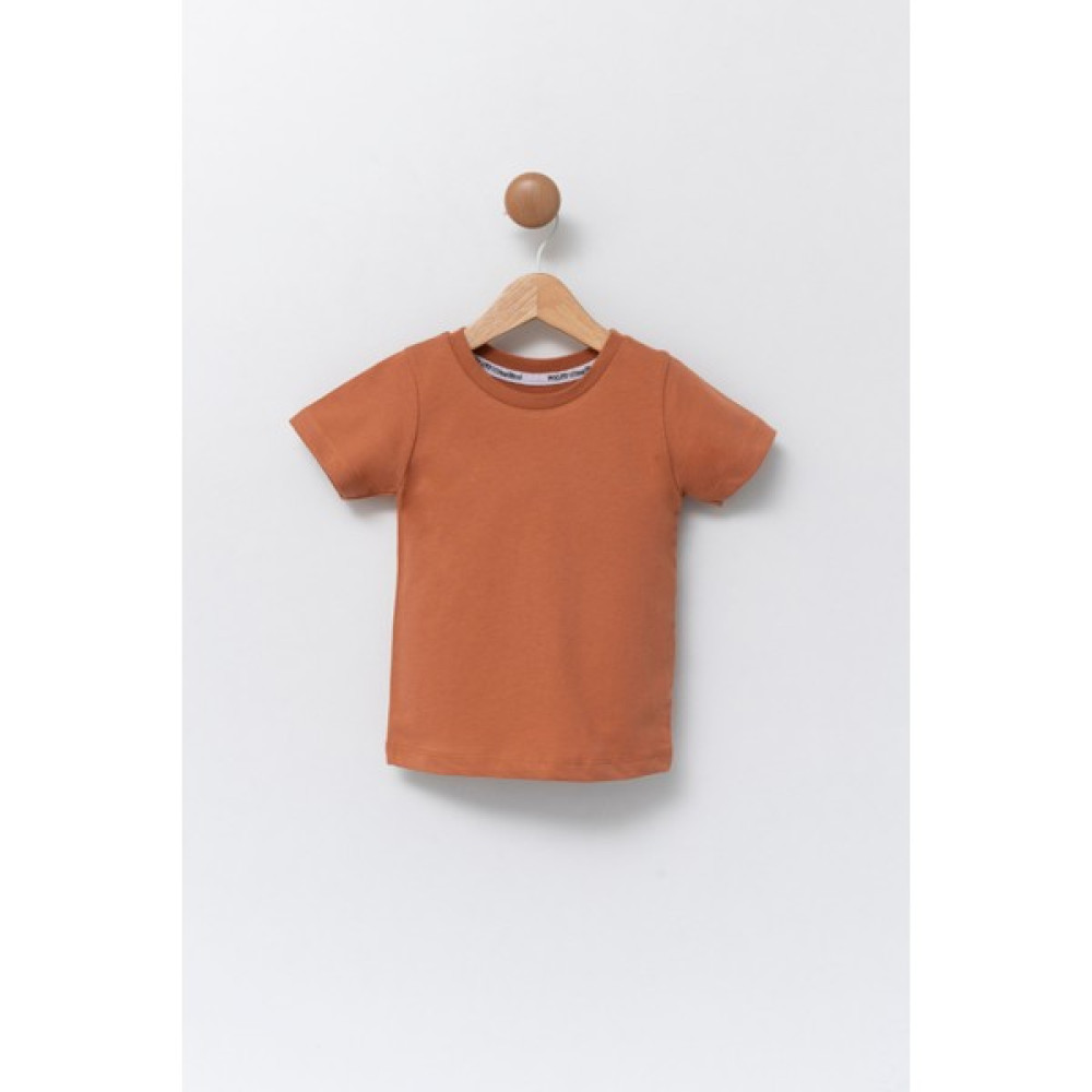 Pollito Çocuk Kiremit Bisiklet Yaka Basic T-Shirt %100 Pamuk Erkek Çocuk T-shirt Fiyatı