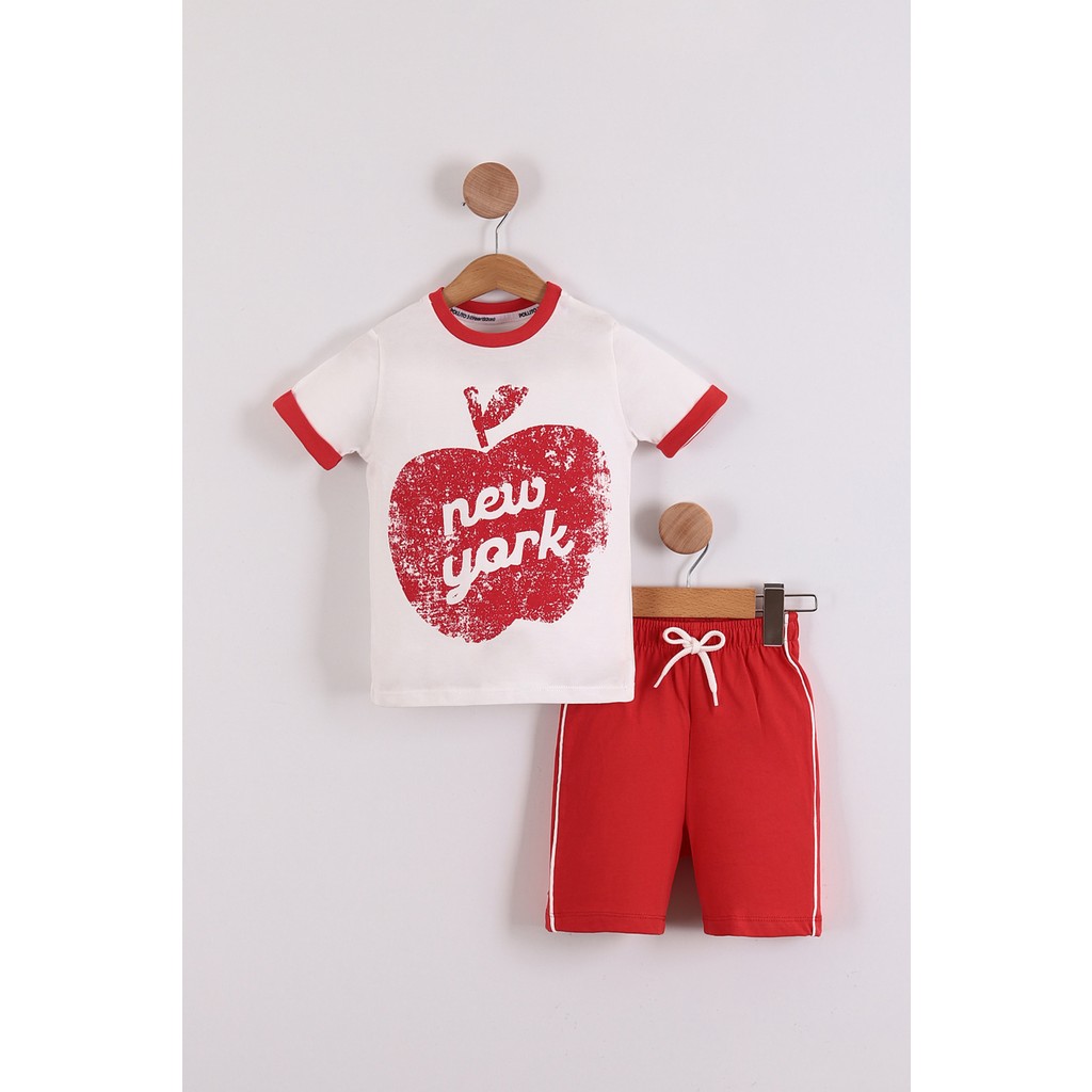 Pollito Erkek Çocuk Elmalı New York Baskılı Tişört Şort 2'li Takım Erkek Çocuk T-shirt Fiyatı