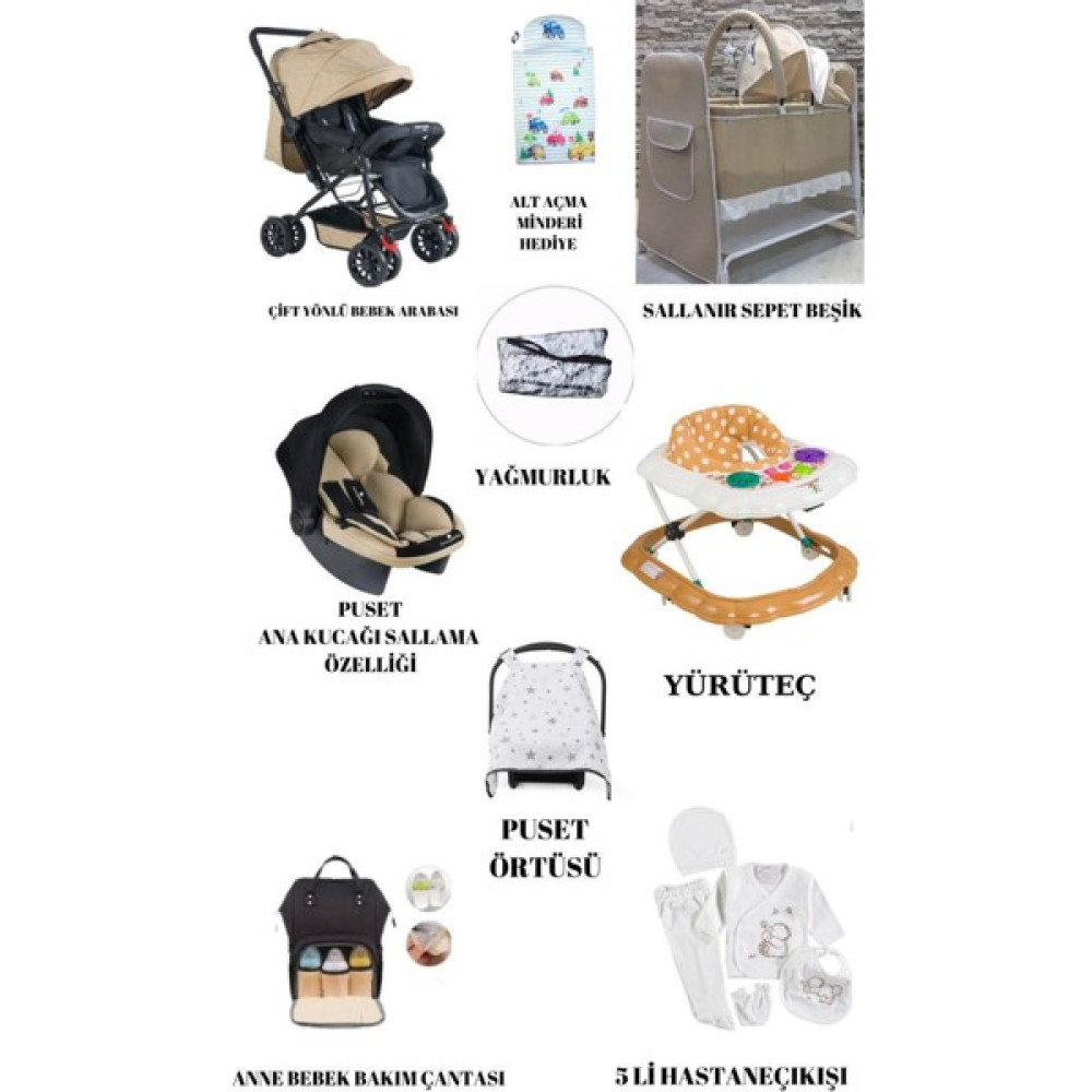 Polly Baby Beşik Bebek Arabası Puset Yürüteç Çanta Hastane Çıkışı - Krem Beşik Fiyatı