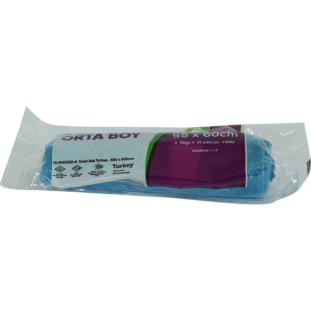 Polmix Çöp Torbası Orta Boy 55X60CM 70GR 11MIKRON 30LT Mavi Rulo 20 Lu - 55 x 60 cm SSD / Solid State Drive Fiyatı