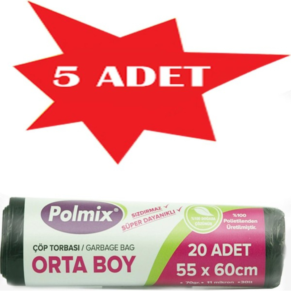 Polmix ÇÖP TORBASI POLMİX ORTA BOY 70 GRAM 55X60 MAVİ 5 PAKET Çöp Poşetleri Fiyatı