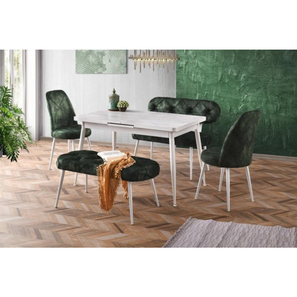 Polo Acilir Antik Beyaz Masa Haki Yesil Kapitone Bench Bank Sandalye Takimi Mutfak Dolabı / Mobilyası Fiyatı