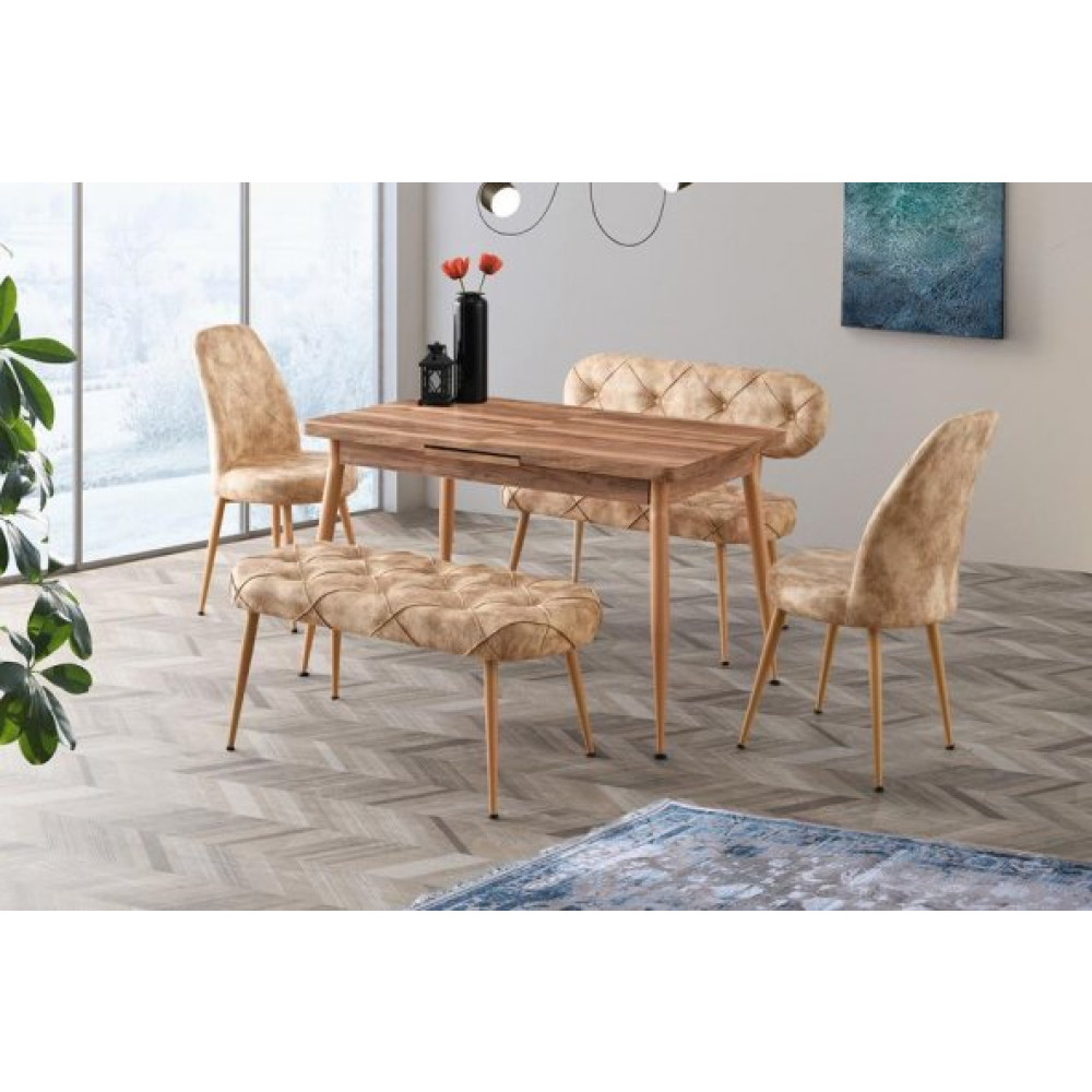 Polo Acilir Tropik Ceviz Masa Krem Kapitone Bench Bank Sandalye Takimi Mutfak Dolabı / Mobilyası Fiyatı