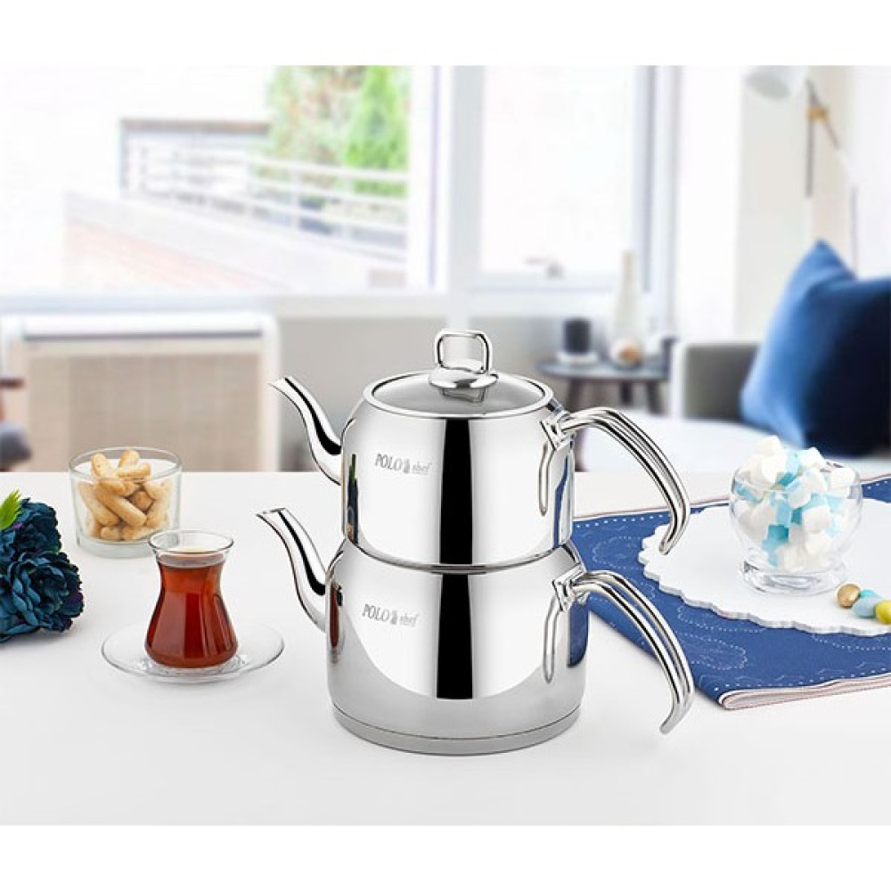 Polo Chef Hüsnüala Çelik Caydanlık Gri Tel Sap Orta Boy Demlik:1lt Suluk:2lt Çay / Çaydanlık Setleri Fiyatı