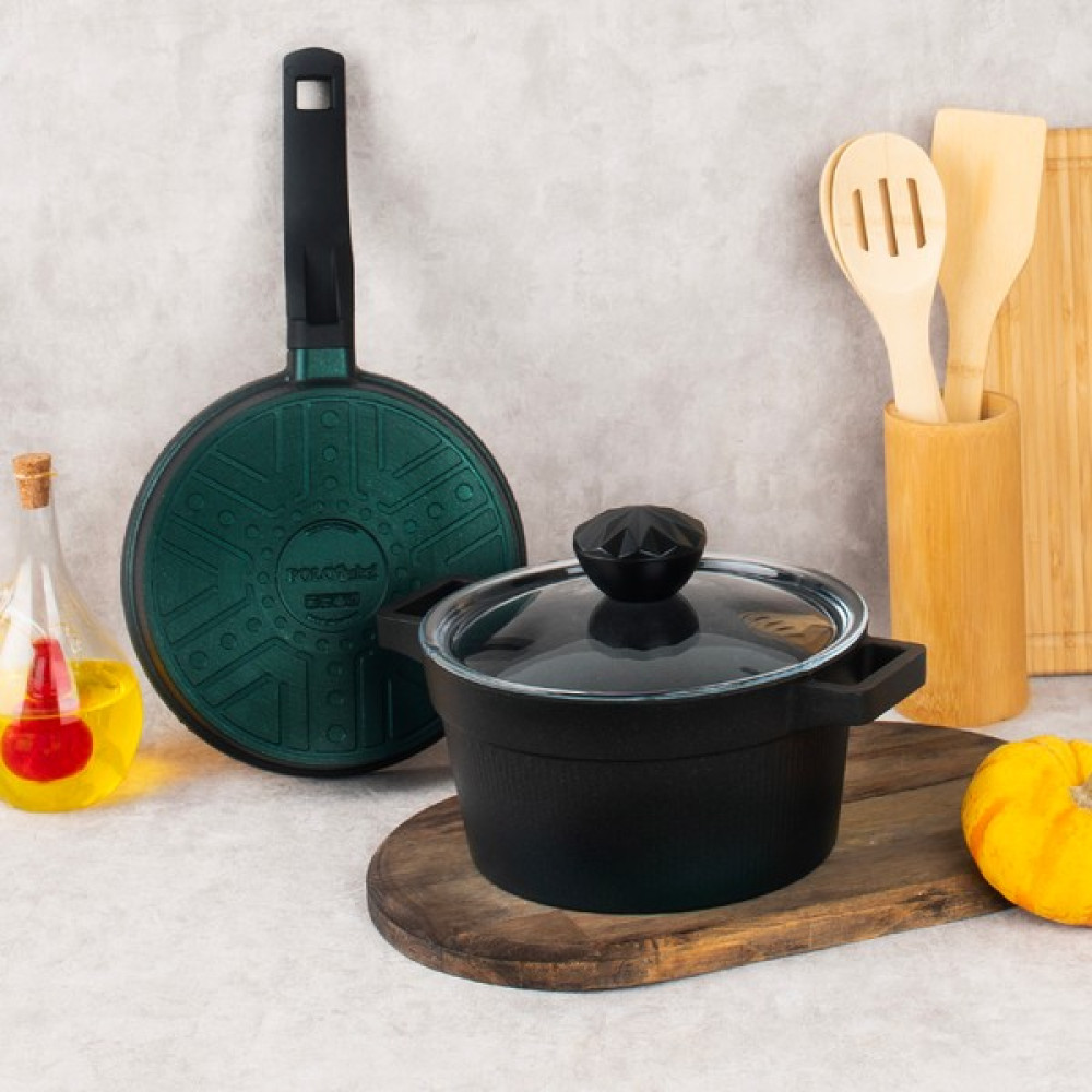 Polo Chef Mini Derin Tencere Tava Takımı - Granit 3 Parça Tencere Tava Seti Yeşil Tencere / Tava Setleri Fiyatı