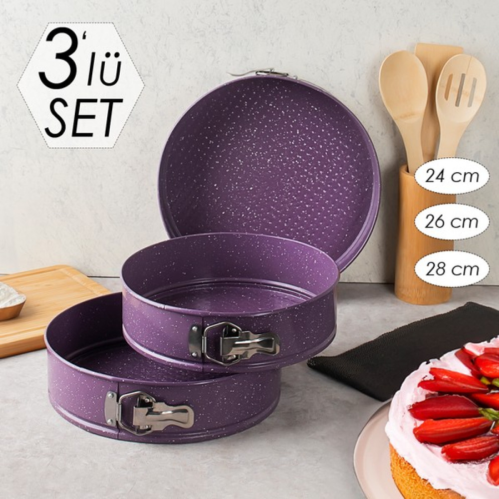 Polo Chef Planeta Granit Kelepçeli Kek Kalıbı Takımı -  3 Lü Kek Kalıbı Seti Mor Kek Kalıpları Fiyatı