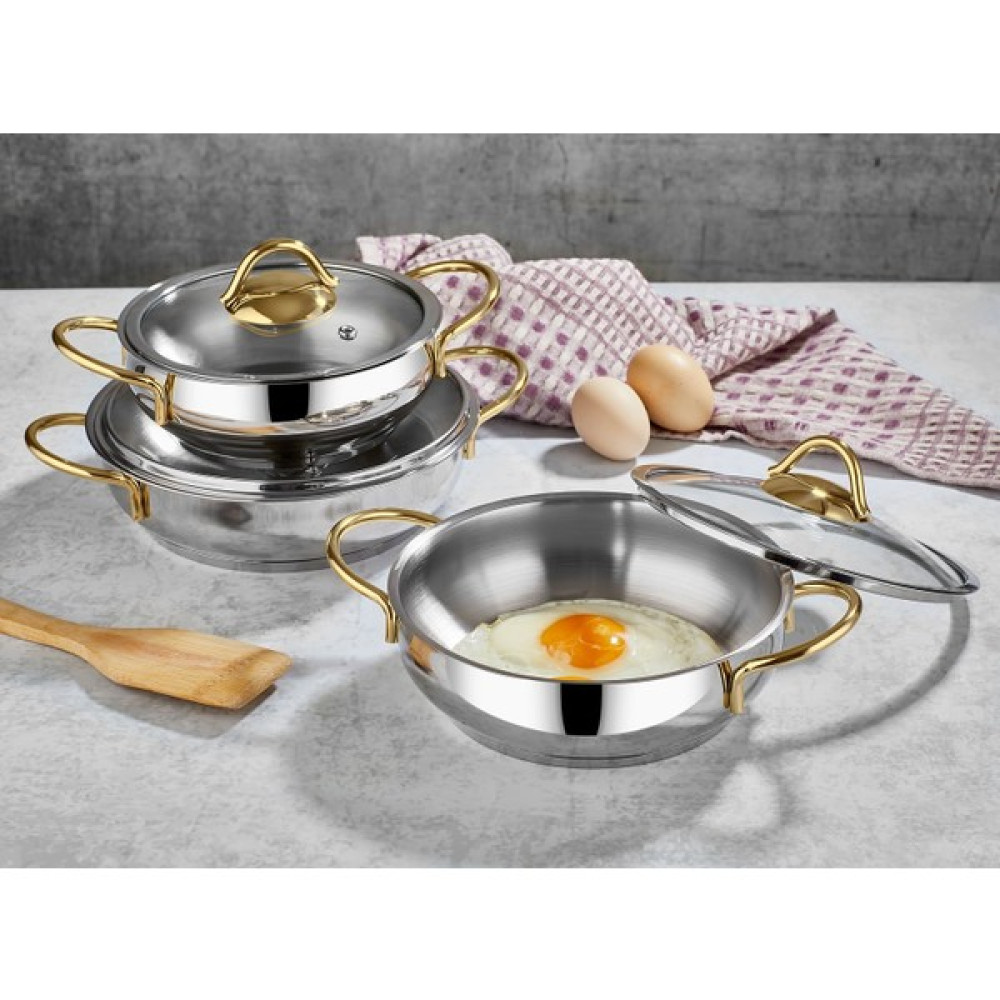 Polo Chef Proline 6 Parça Omlet Yumurta Sahanı 16-18-20 Paslanmaz Kapaklı Sahan Seti Gold Tavalar Fiyatı