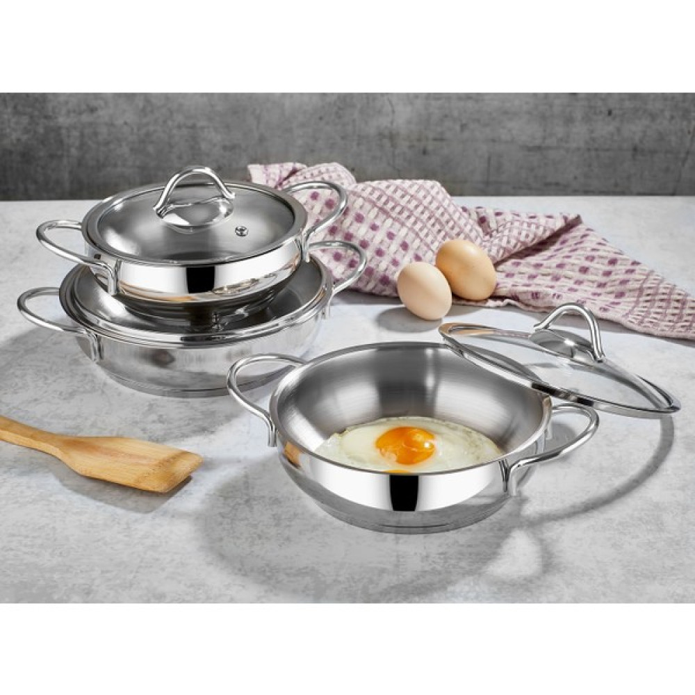 Polo Chef Proline 6 Parça Omlet Yumurta Sahanı 16-18-20 Paslanmaz Kapaklı Sahan Seti Silver Tavalar Fiyatı