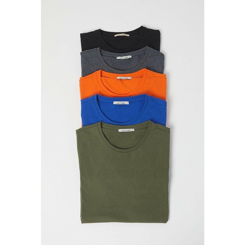Polo State Erkek Çok Renkli Büyük Beden Bisiklet Yaka 5li Tişört Paketi Saks Erkek T-shirt Fiyatı