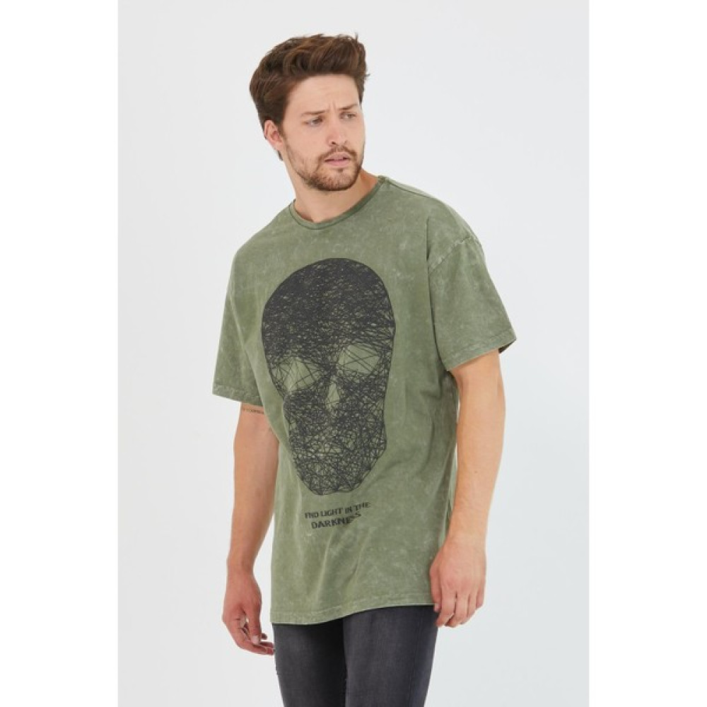 Polo State Erkek Parça Boya Baskılı Oversize Basic T-Shirt Haki Erkek T-shirt Fiyatı
