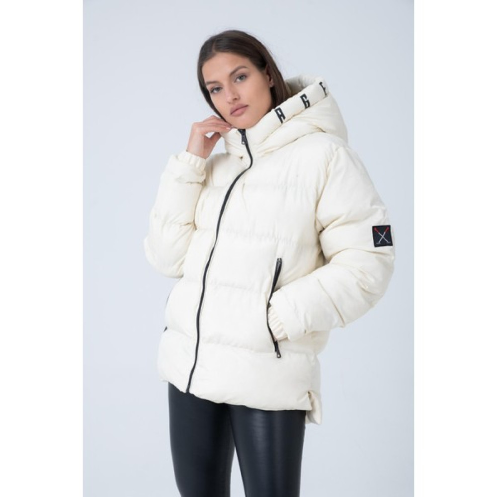 Polo State Kadın Kapüşonlu Age Of State Baskılı Mont Bej Bayan Mont Fiyatı