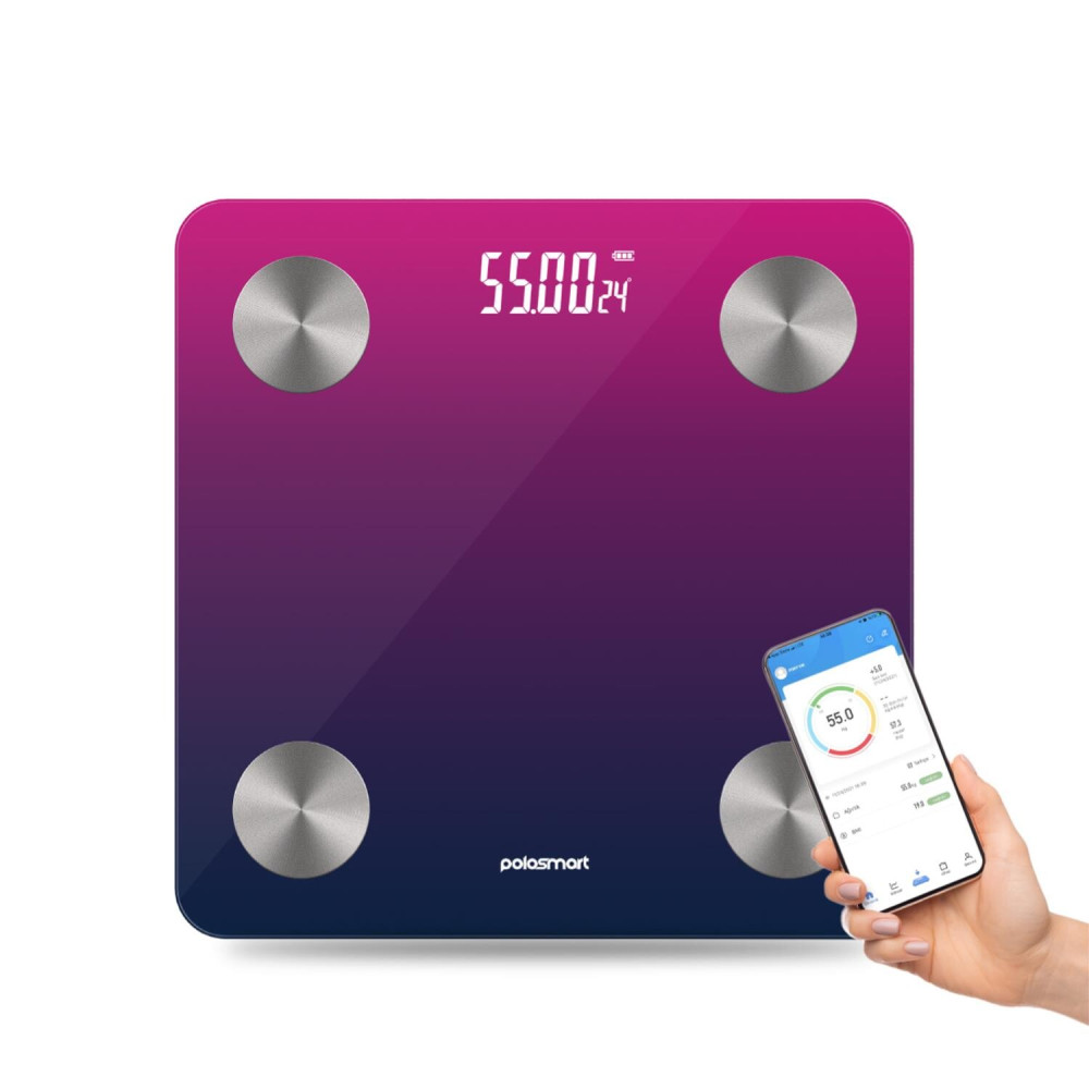 Polosmart PSC104 Pilli Bluetooth Vücut Analizli Yağ Kas Su Ölçer Hassas Akıllı Tartı Baskül Mor Baskül & Tartılar Fiyatı