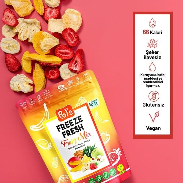 Pol's Freeze Fresh 20 gr Dondurularak Kurutulmuş Karışık Meyve Vegan ve Şeker İlavesiz Alternatif Kuru Meyve Fiyatı