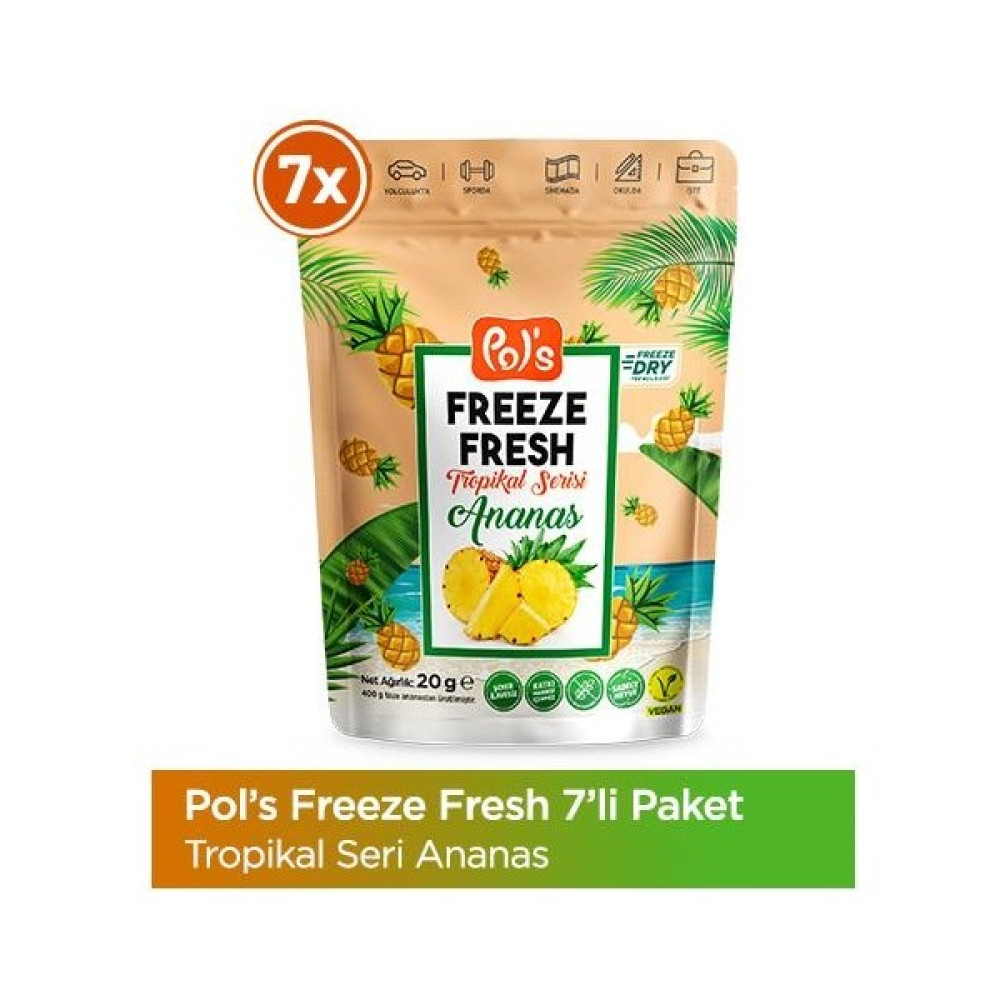 Pol's Freeze Fresh Ananas 20 G x 7 Adet Freeze Dry Dondurularak Kurutulmuş Meyve - 20 gr Diğer Fiyatı