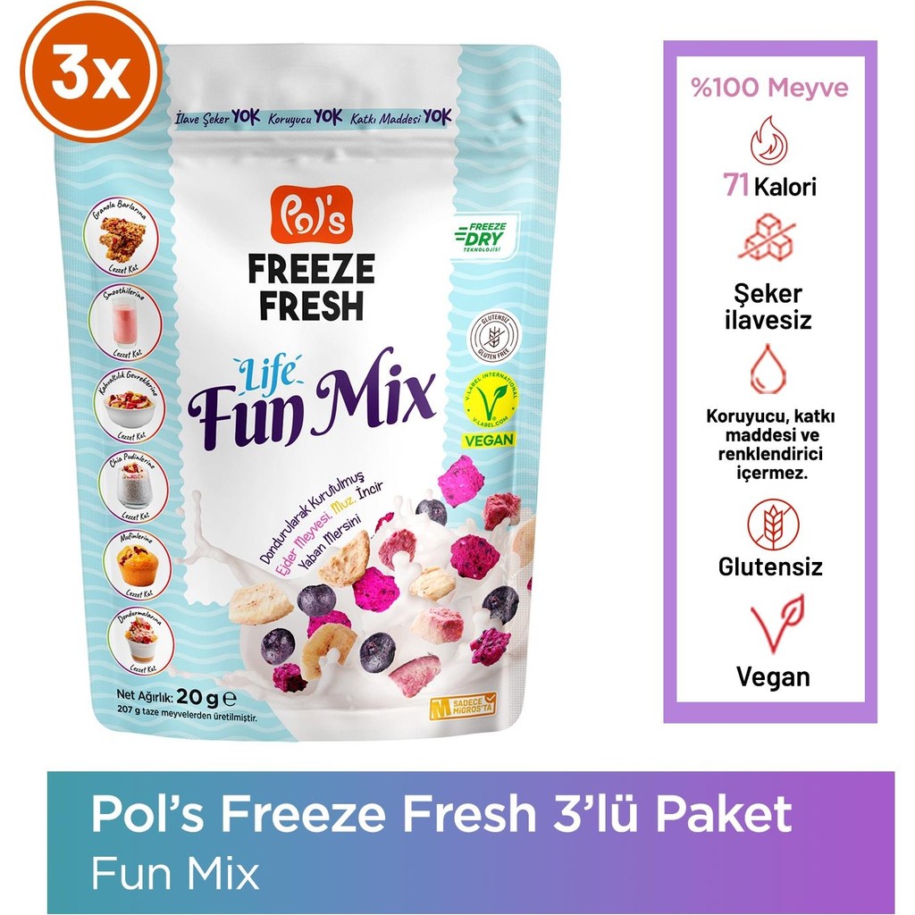 Pol's Freeze Fresh Dondurularak Kurtulmuş Fun Mix 20 gr x 3 Adet Kuru Meyve Fiyatı
