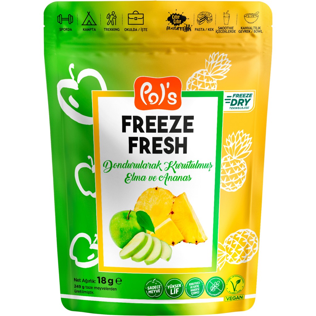 Pol's Freeze Fresh Dondurularak Kurutulmuş Ananas - Elma Mix 18 Gr. - 16 gr Kuru Meyve Fiyatı