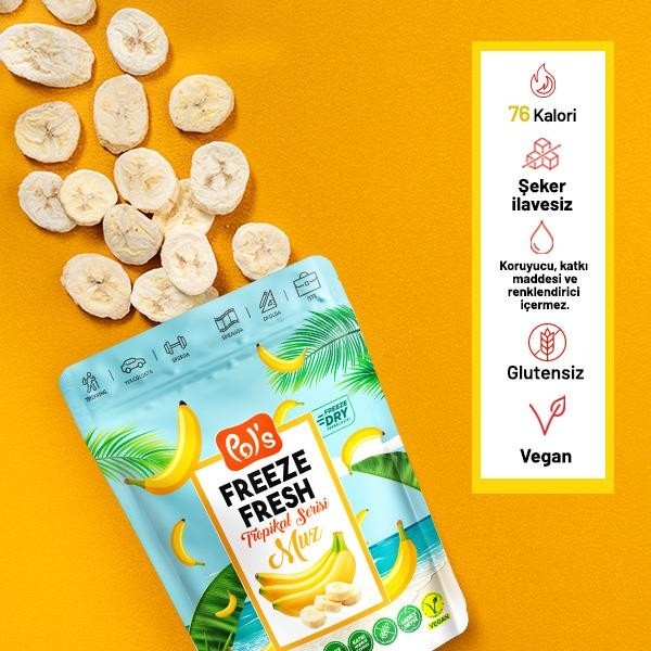 Pol's Freeze Fresh Dondurularak Kurutulmuş Muz 20 gr Vegan, Glutensiz, Şeker İlavesiz, Türkiye Menşeli Kuru Meyve Fiyatı