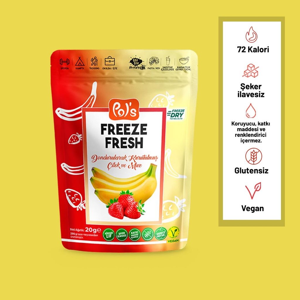 Pol's Freeze Fresh Dondurularak Kurutulmuş Muz - Çilek Mix 20 G - 20 gr Kuru Meyve Fiyatı