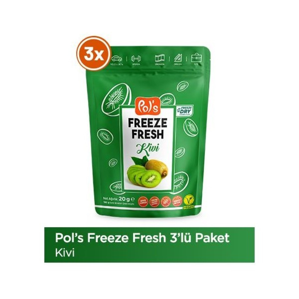 Pol's Freeze Fresh Kivi 3 adet x 20 g Dondurularak Kurutulmuş Meyve - 20 gr Diğer Fiyatı