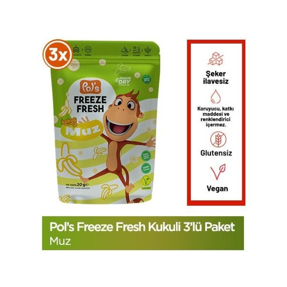 Pol's Freeze Fresh Kukuli Muz 20 g x3 adet - 16 gr Diğer Fiyatı