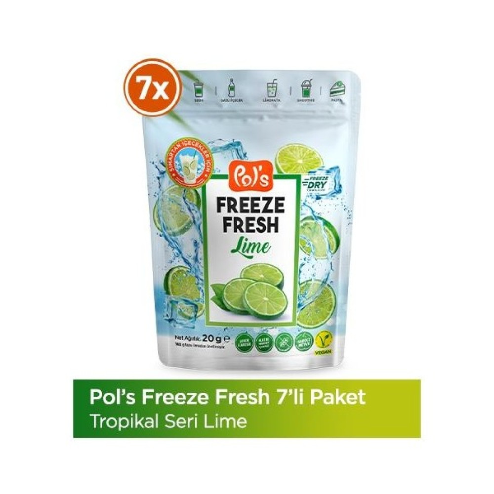 Pol's Freeze Fresh Lime 20 G x 7 Adet Freeze Dry Dondurularak Kurutulmuş Meyve - 20 gr Diğer Fiyatı