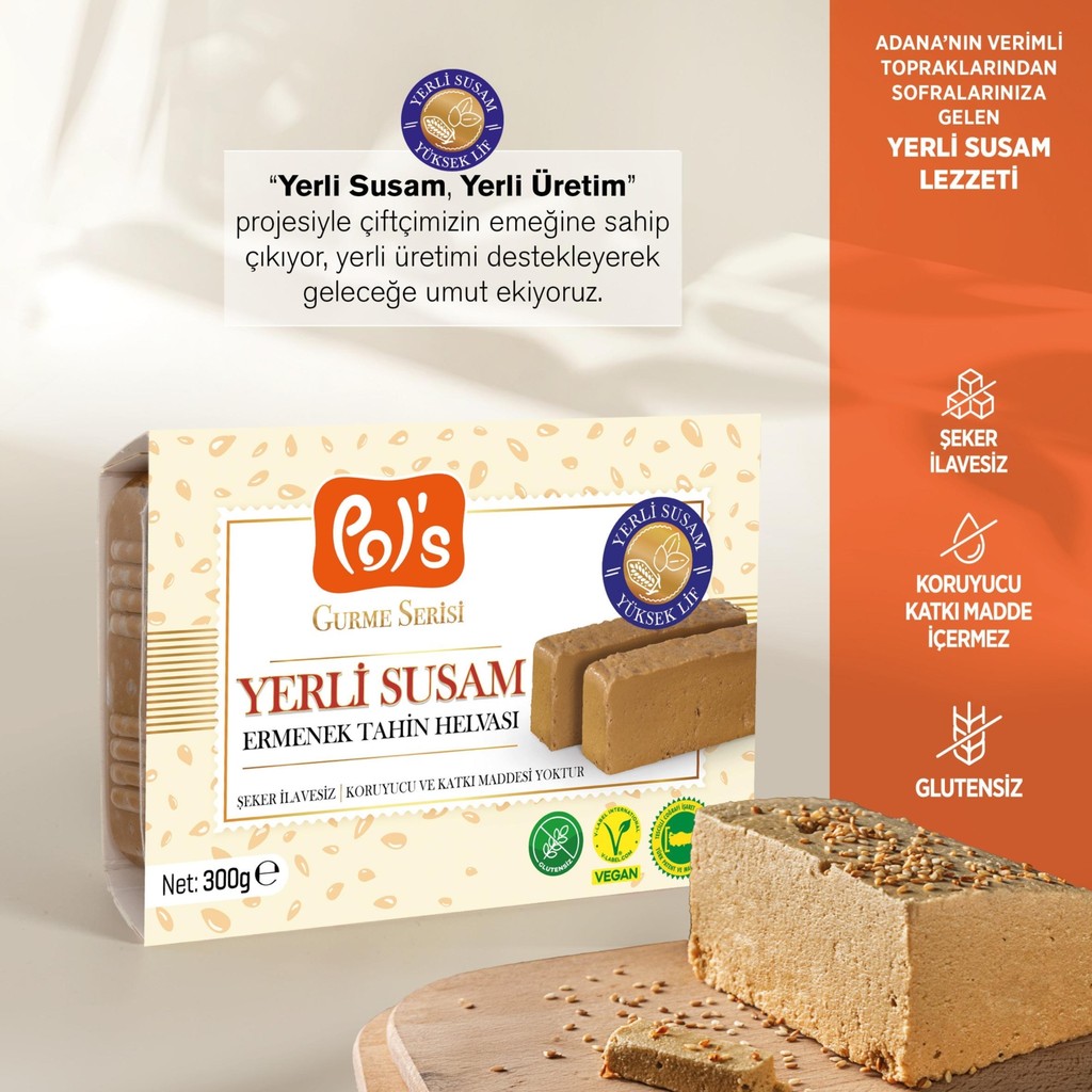 Pol's Gurme Yerli Susam Ermenek Helvası 300 gr Adana Menşeli Eşsiz Lezzet ve Doğallık Tahin Pekmez ve Helva Fiyatı