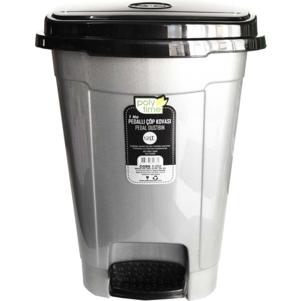 Poly Time Pedallı Basmalı Çöp Kutusu Kovası / Çıkarılabilir Iç Kovalı / Gri / 12 Litre / 34X27X27 Cm. Çöp Kovaları Fiyatı