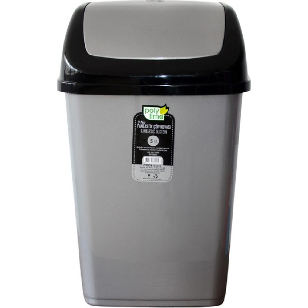 Poly Time Polytime Sallanır Kapak Ofis Banyo Mutfak Bahçe Çöp Kutusu Kovası / 5 Litre / Gri / 29X14X17 Cm. Çöp Kovaları Fiyatı