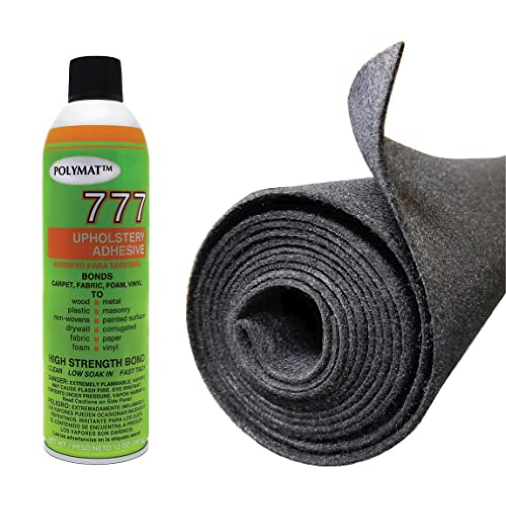 Polymat 10ft x 45" Grey Charcoal + 1 777LV Spray Glue Multipurpose Mat use comp w/Carpeting Subwoofers DIY Projects Shelf Lining Toolbox Lockbox Closet mat Cat Dog Pet Food Area School Classroom