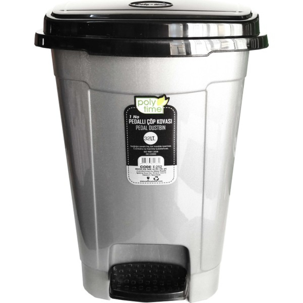 Polytime Pedallı Basmalı İç Kovalı Ofis, Banyo, Mutfak Plastik Çöp Kutusu Kovası - 32 Litre - Gri - 47x35x35 Cm. Eşya Saklama / Düzenleme Fiyatı