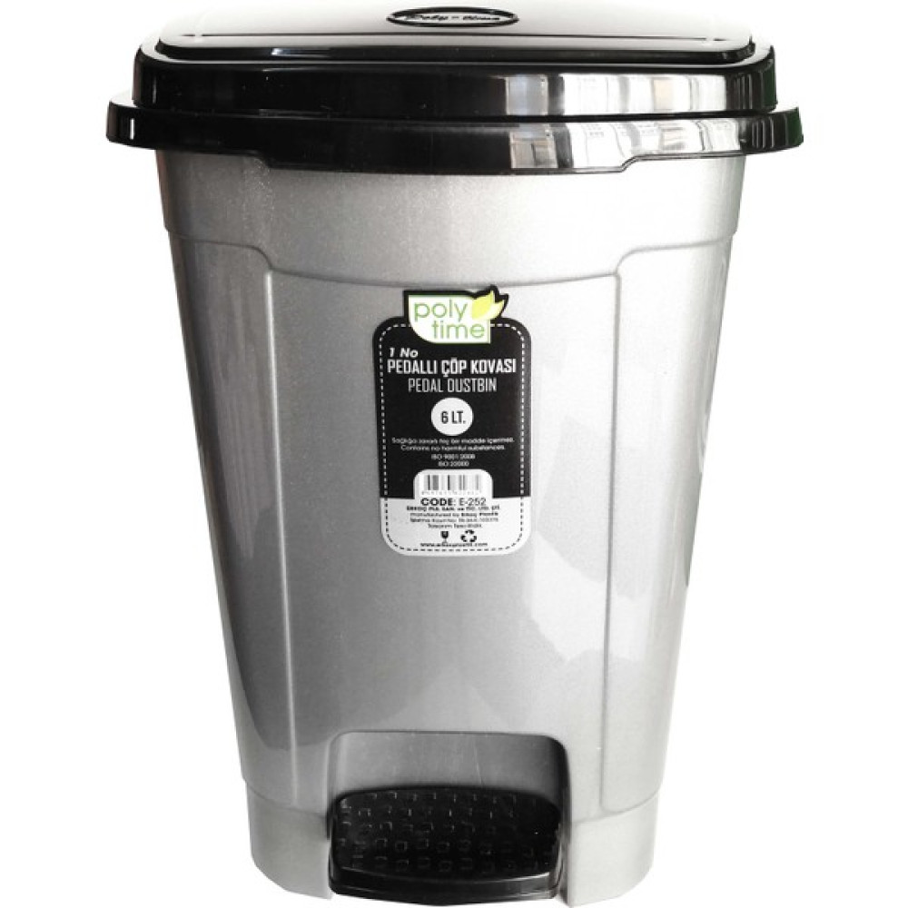 Polytime Pedallı Basmalı İç Kovalı Ofis, Banyo, Mutfak Plastik Çöp Kutusu Kovası - 6 Litre - Gri - 28x22x22 Cm. - 6 lt Ofis Çöp Kutusu Fiyatı