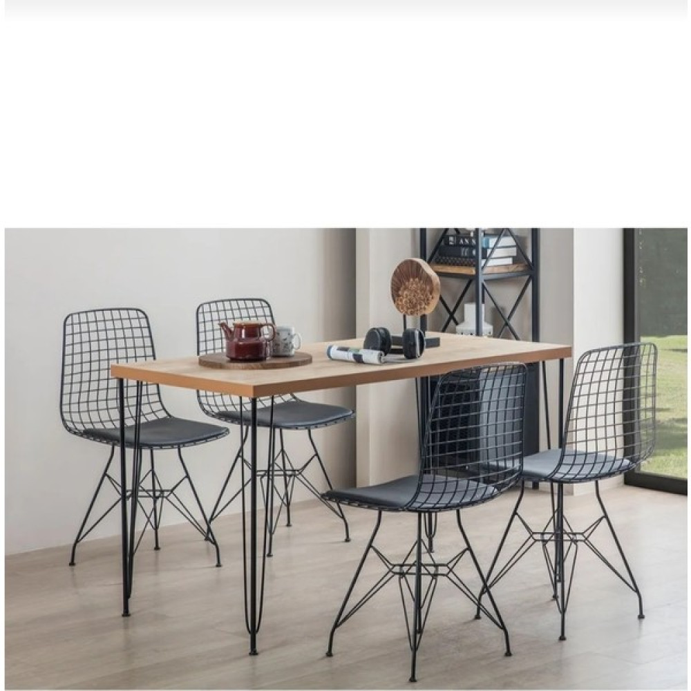 Pomashki 60X120 Mutfak Masası, Yemek,salon Masa Takımı Tel Sandalye Masa Takımı 4 Adet Telsandalye - Atlantik Çam Masa - Sandalye Seti / Takımı Fiyatı