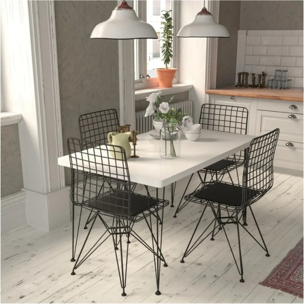 Pomashki 60X120 Mutfak Masası, Yemek,salon Masa Takımı Tel Sandalye Masa Takımı 4 Adet Telsandalye - Beyaz Masa - Sandalye Seti / Takımı Fiyatı