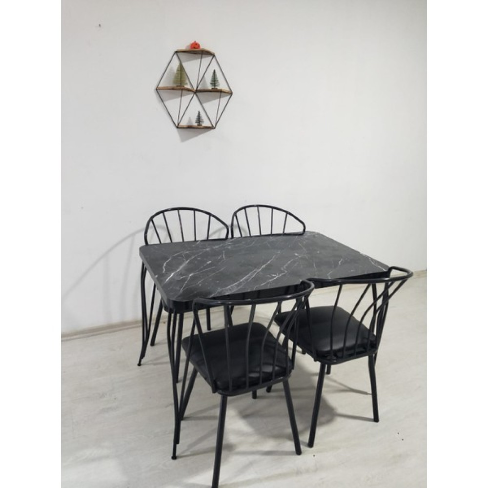 Pomashki 70 x 110 Siyah Mermer Desenli Yemek,mutfak,salon,balkon Masası 4 Adet Güneş Sandalye Masa - Sandalye Seti / Takımı Fiyatı