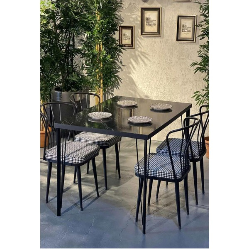 Pomashki 70X110 Siyah Mermer Desenli Yemek Masası, Mutfak Masa Takımı 4 Adet Güneş Sandalye Masa - Sandalye Seti / Takımı Fiyatı