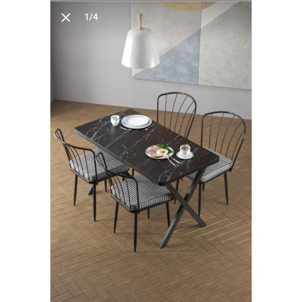 Pomashki Masa Takımı, Yemek Masası, Mutfak Masası, Balkon Masası - 60X120 Yemekmasası4lü - Siyah Masa - Sandalye Seti / Takımı Fiyatı
