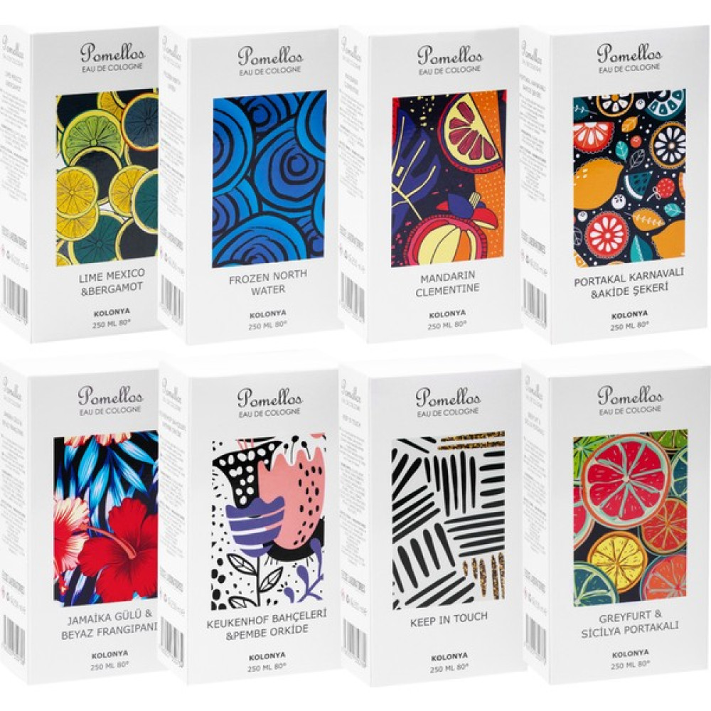 Pomellos Kolonya 8 Adet - Tüm Çeşitler (8X250 Ml, 80 Derece, Cam Şişe) Kolonya & Gülsuyu Fiyatı