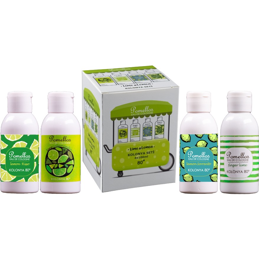 Pomellos Lıme & Lemon 4'lü Kolonya Seti (4X100 Ml, 80 Derece, Pet Şişe) Kolonya & Gülsuyu Fiyatı