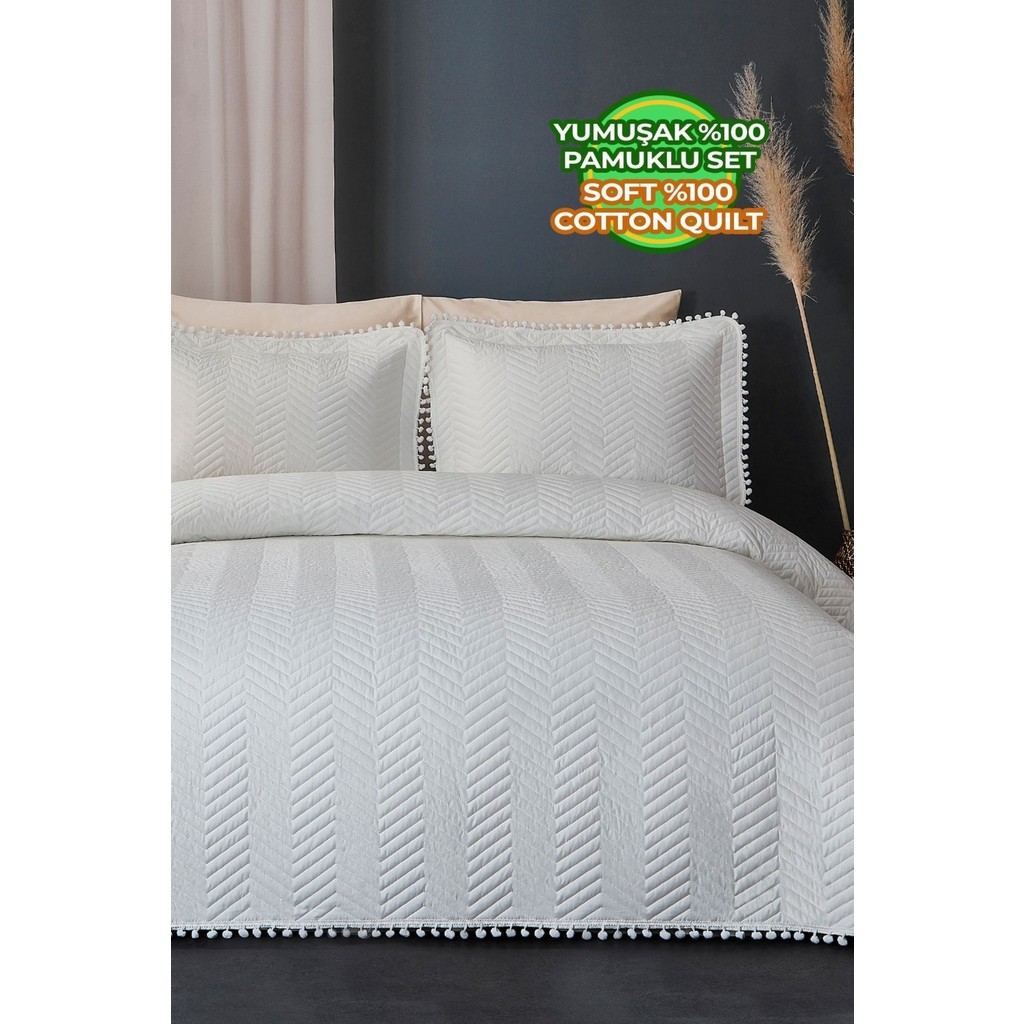 Ponponlu %100 Pamuk Tek Kişilik Günlük Yatak Örtüsü ( Pike ) Takımı Seti Krem / Kırık Beyaz - 180 x 220 cm SSD / Solid State Drive Fiyatı