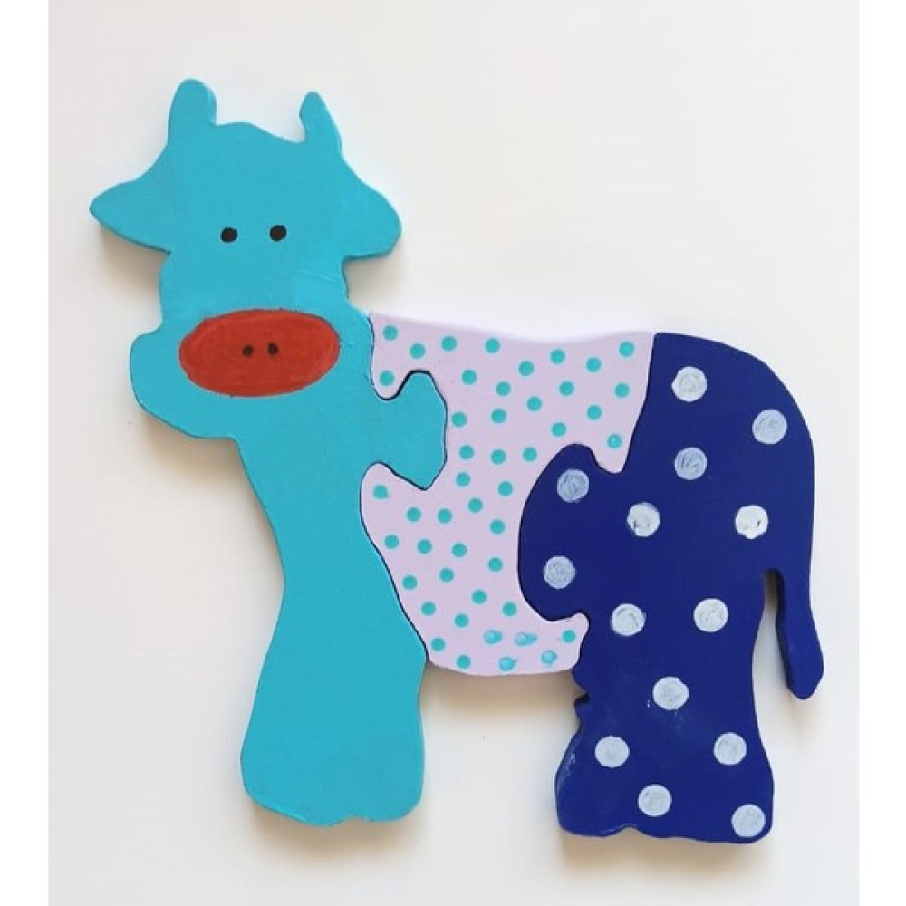 Ponpontoys Benekli Mavi Inek Ahşap Puzzle Yapboz - Renkli Bebek Oyuncakları Fiyatı