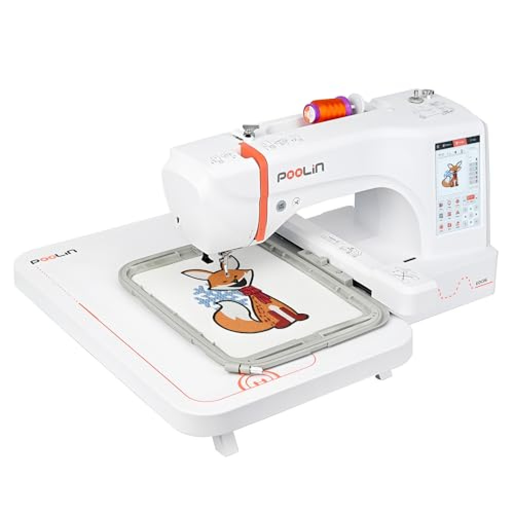 POOLIN EOC06 Embroidery Machine 7.9x11 Inch Large Hoop for Beginners,Computerized 7 Inch Touchscreen,Machine Embroidery Gifts,Includes Hoops,Thread,USB,Stabilizer,Bobbins, Home Embroidery Machine