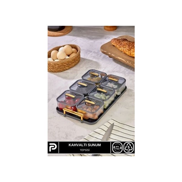 Poomy Antrasit Gold Tutacaklı 7 Parça Kahvaltı Sunum Tepsisi 6 Kişilik Akrilik Malzeme ile Şık Tasarım SSD / Solid State Drive Fiyatı