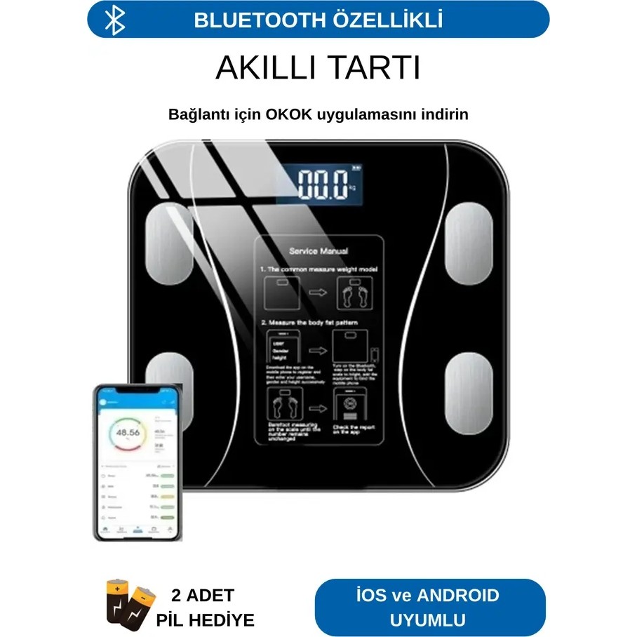 Poomy Dijital Bluetooth Akıllı Tartı - Vücut Kitle Endeksi Yağ Su Kas Analiz Cihazı 26 x 26 cm SSD / Solid State Drive Fiyatı